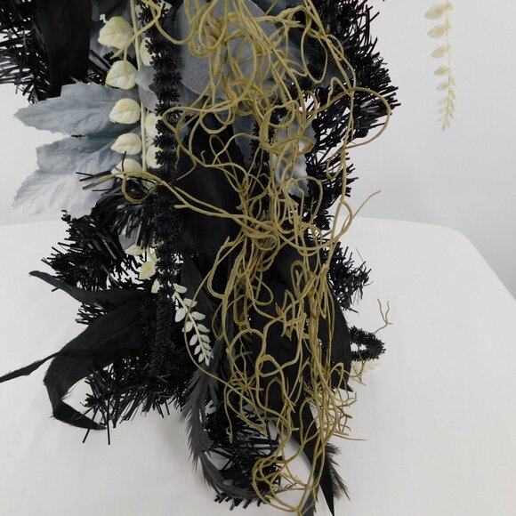 Ashland Halloween Teardrop Swag Wreath Haunted Home Gold Skull Black Gray Roses - Picture 8 of 10